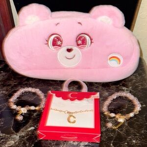 CareBear Plush Pouch, Letter C and two bracelets